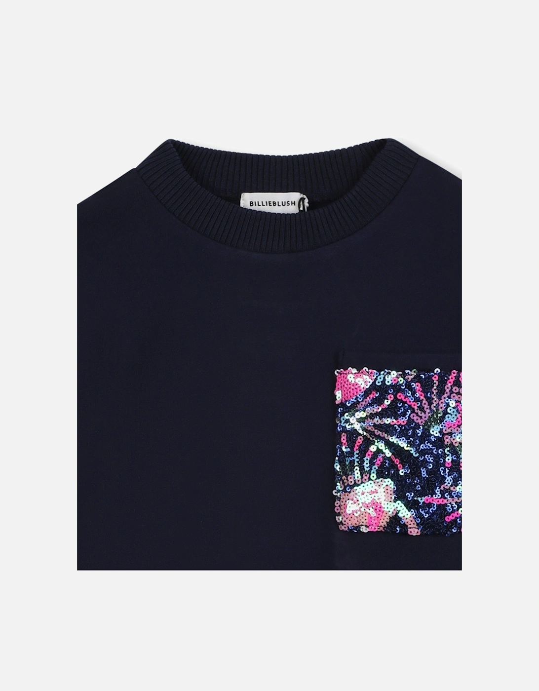 Billieblush Girls Sequin Detail Sweater Dress in Navy