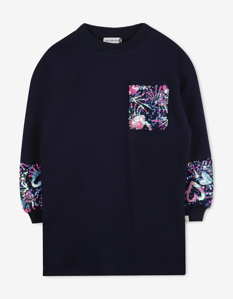 Billieblush Girls Sequin Detail Sweater Dress in Navy