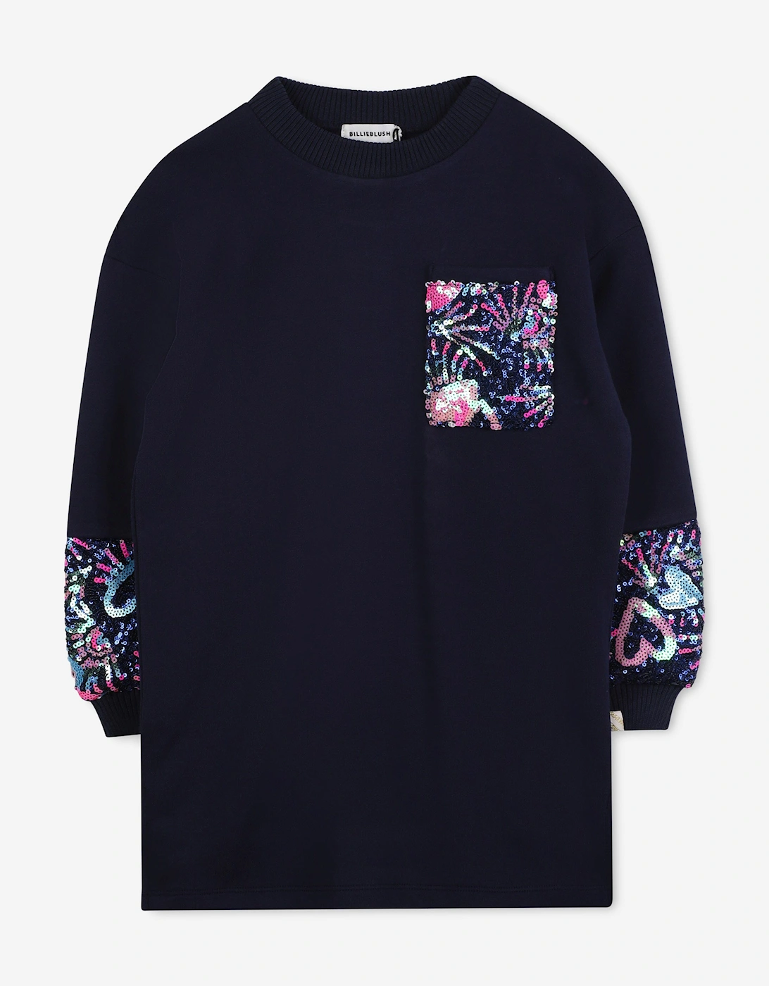 Billieblush Girls Sequin Detail Sweater Dress in Navy, 5 of 4