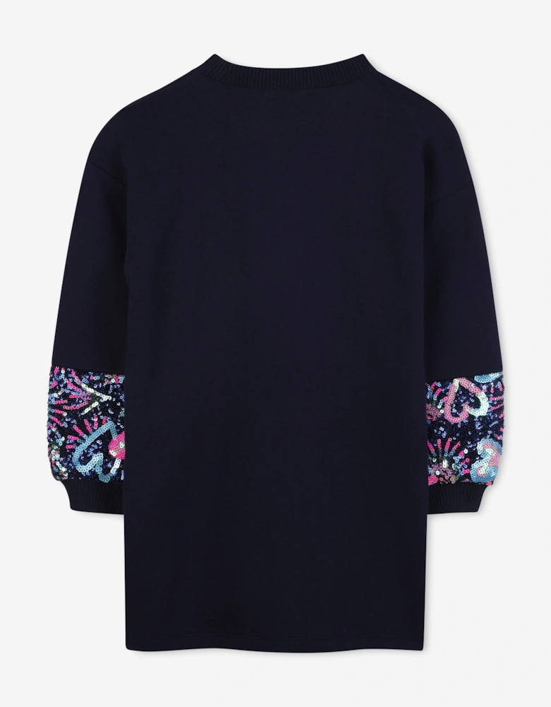 Billieblush Girls Sequin Detail Sweater Dress in Navy