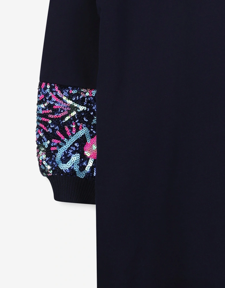 Billieblush Girls Sequin Detail Sweater Dress in Navy