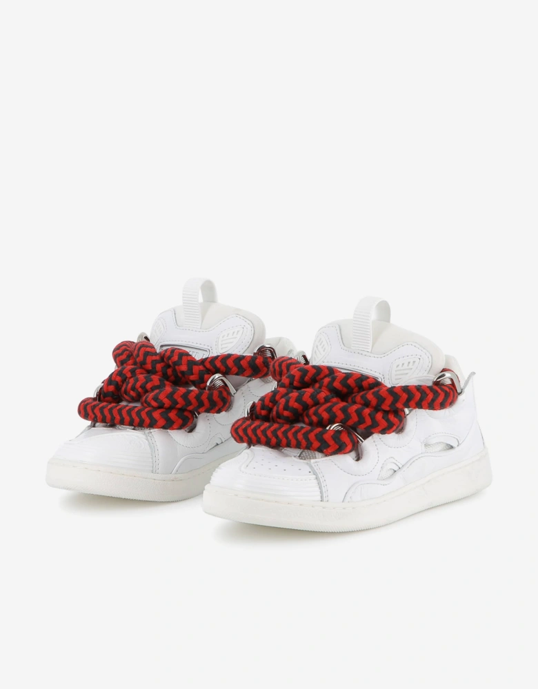 Kids Leather Curb Trainers in White