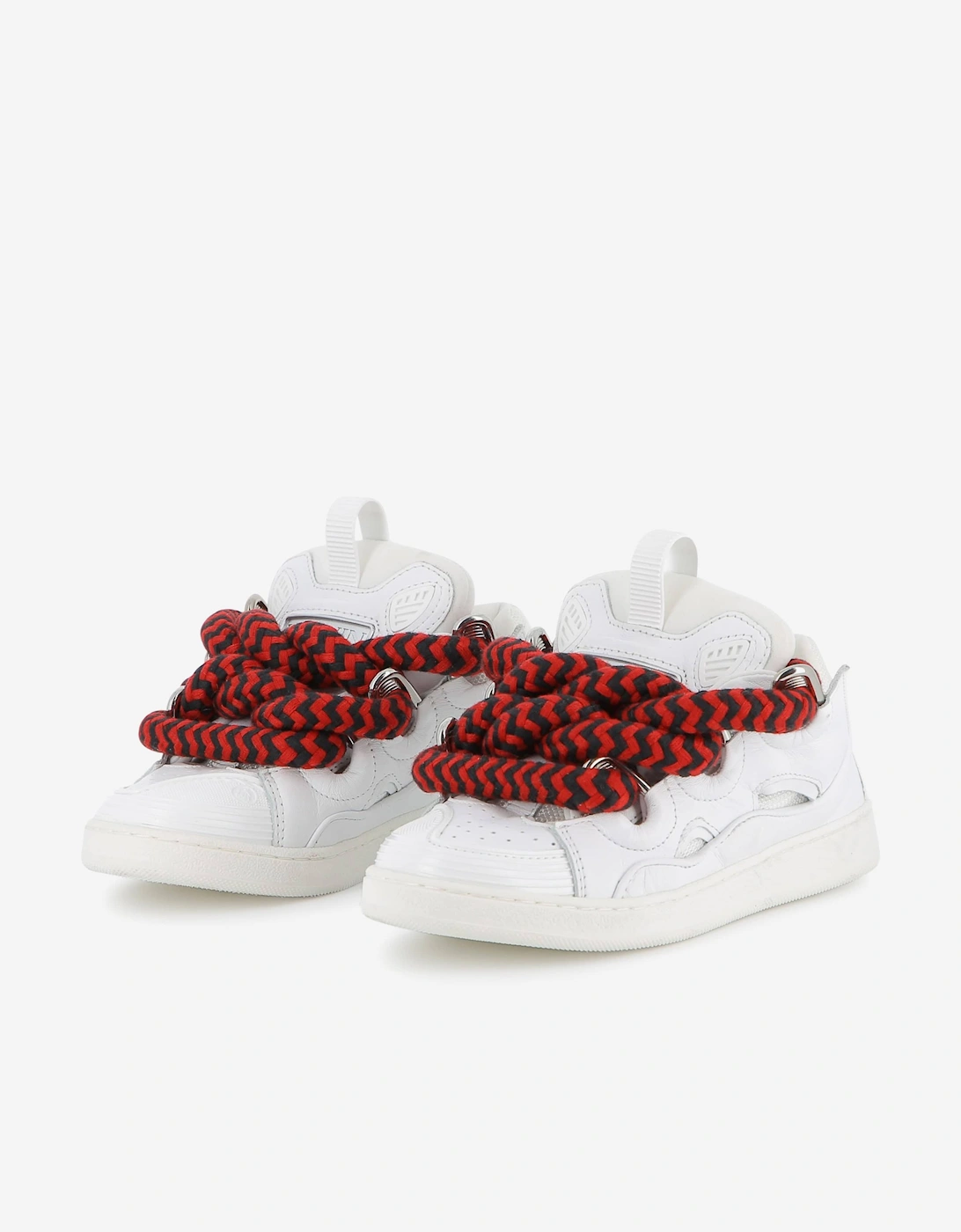 Kids Leather Curb Trainers in White
