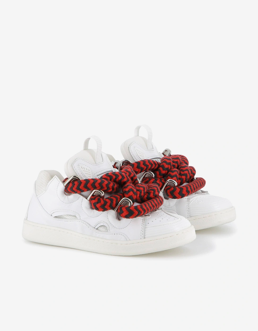 Kids Leather Curb Trainers in White