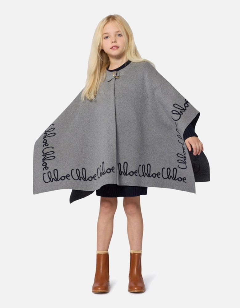 Girls Knitted Logo Cape in Grey