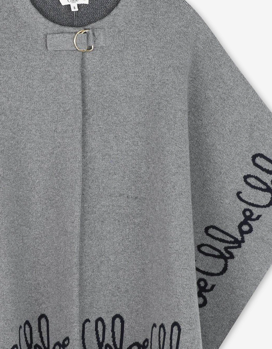 Girls Knitted Logo Cape in Grey