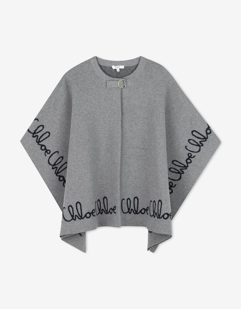 Girls Knitted Logo Cape in Grey