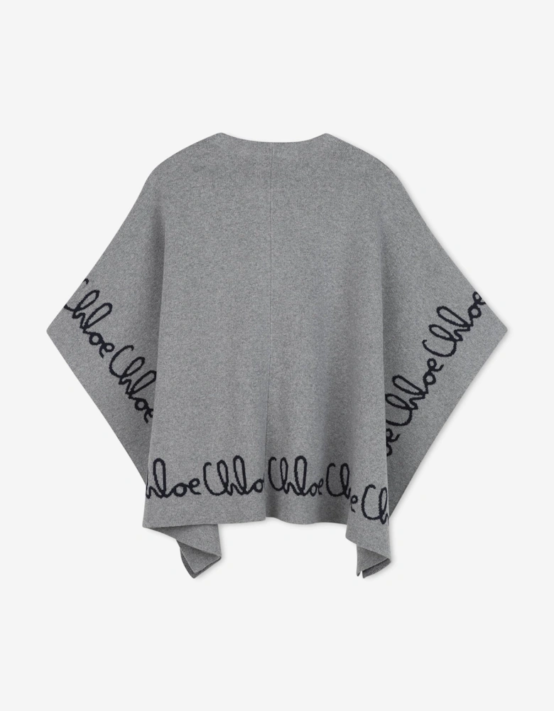 Girls Knitted Logo Cape in Grey