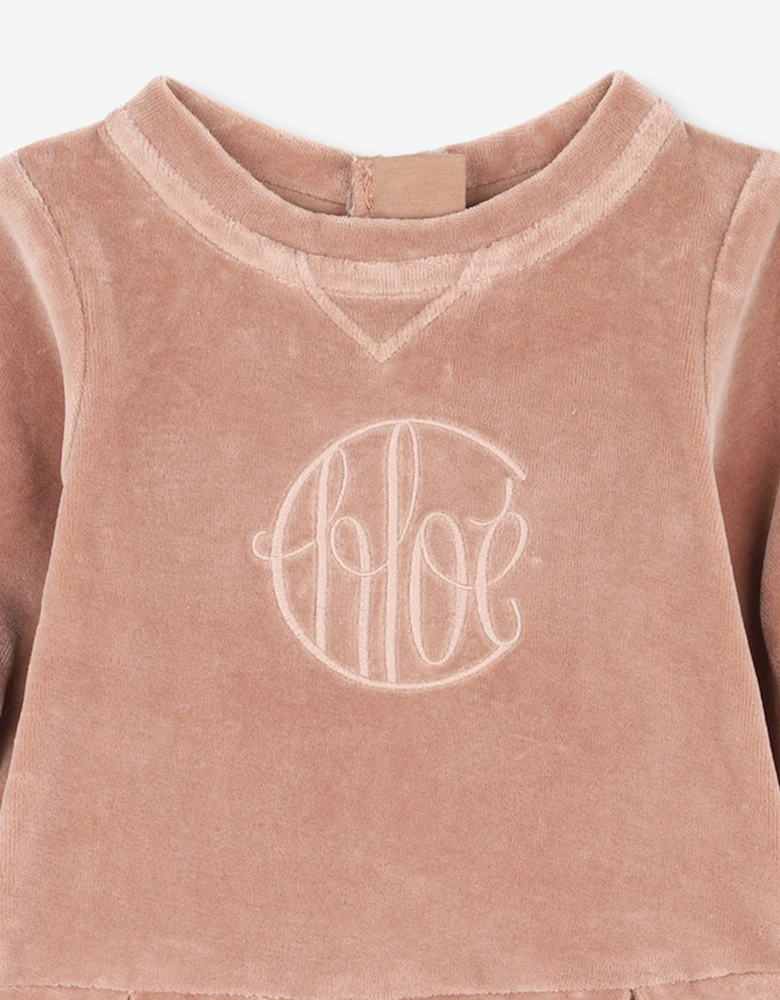 Girls Velvet Logo Dress in Pink