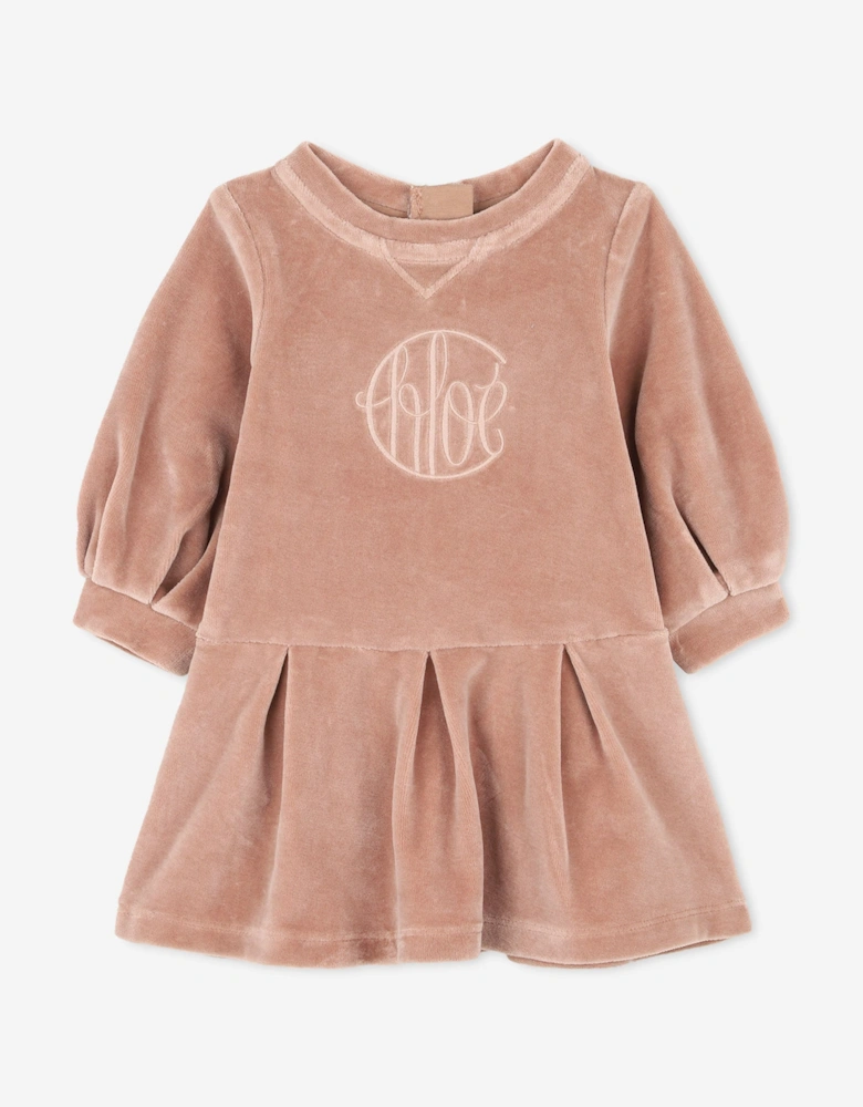Girls Velvet Logo Dress in Pink