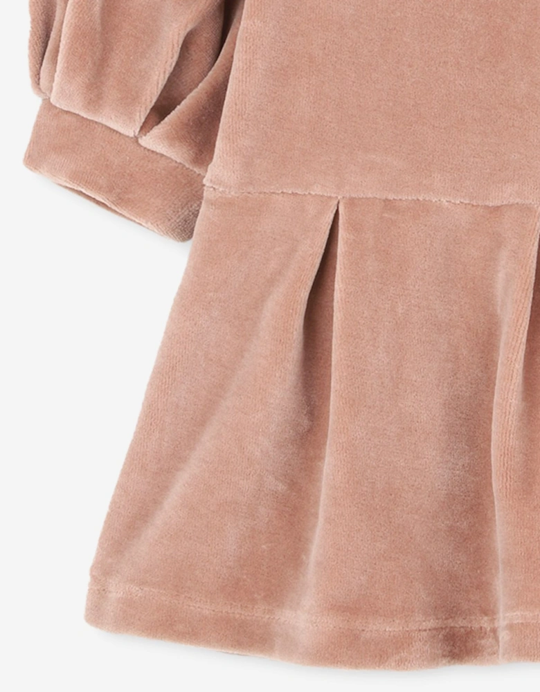 Girls Velvet Logo Dress in Pink