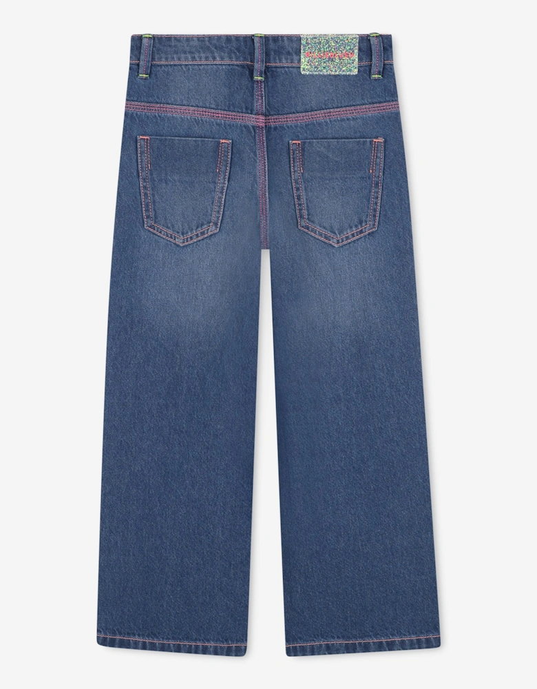 Billieblush Girls Wide Leg Heart Jeans in Blue