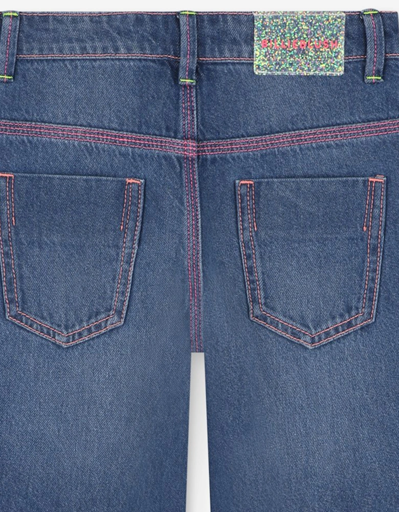 Billieblush Girls Wide Leg Heart Jeans in Blue