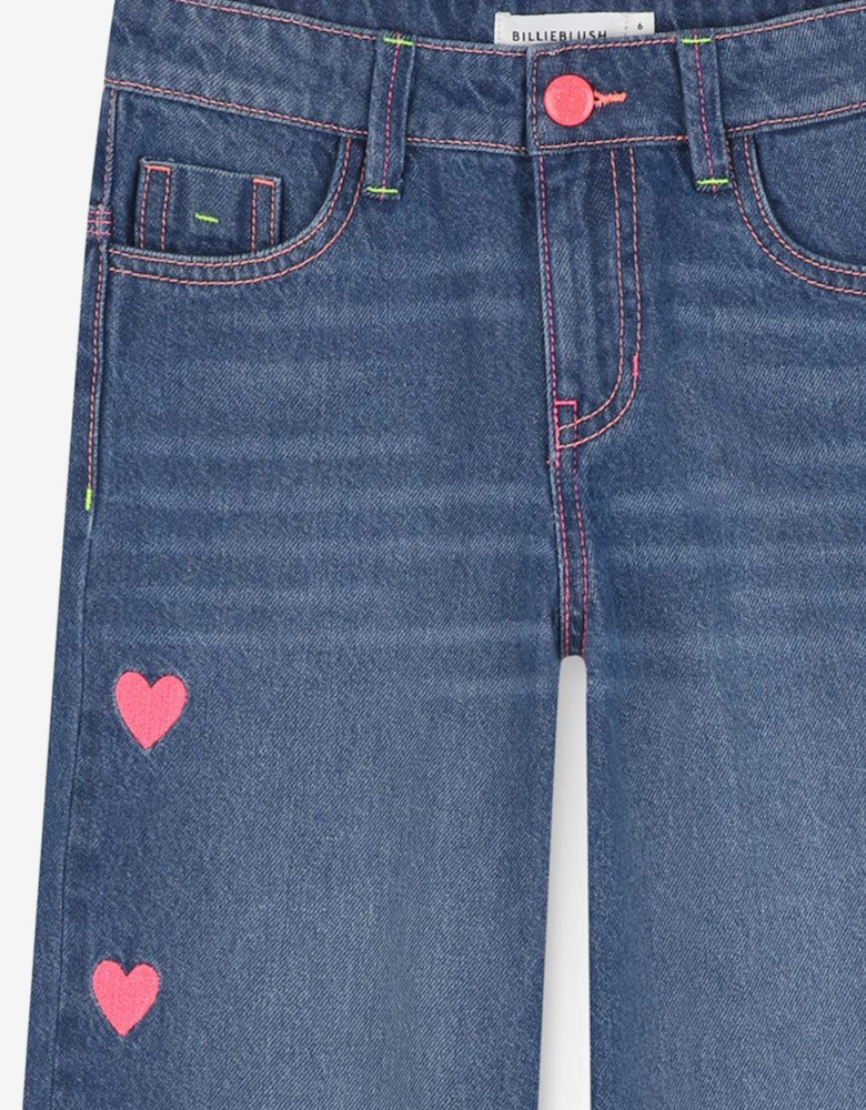 Billieblush Girls Wide Leg Heart Jeans in Blue