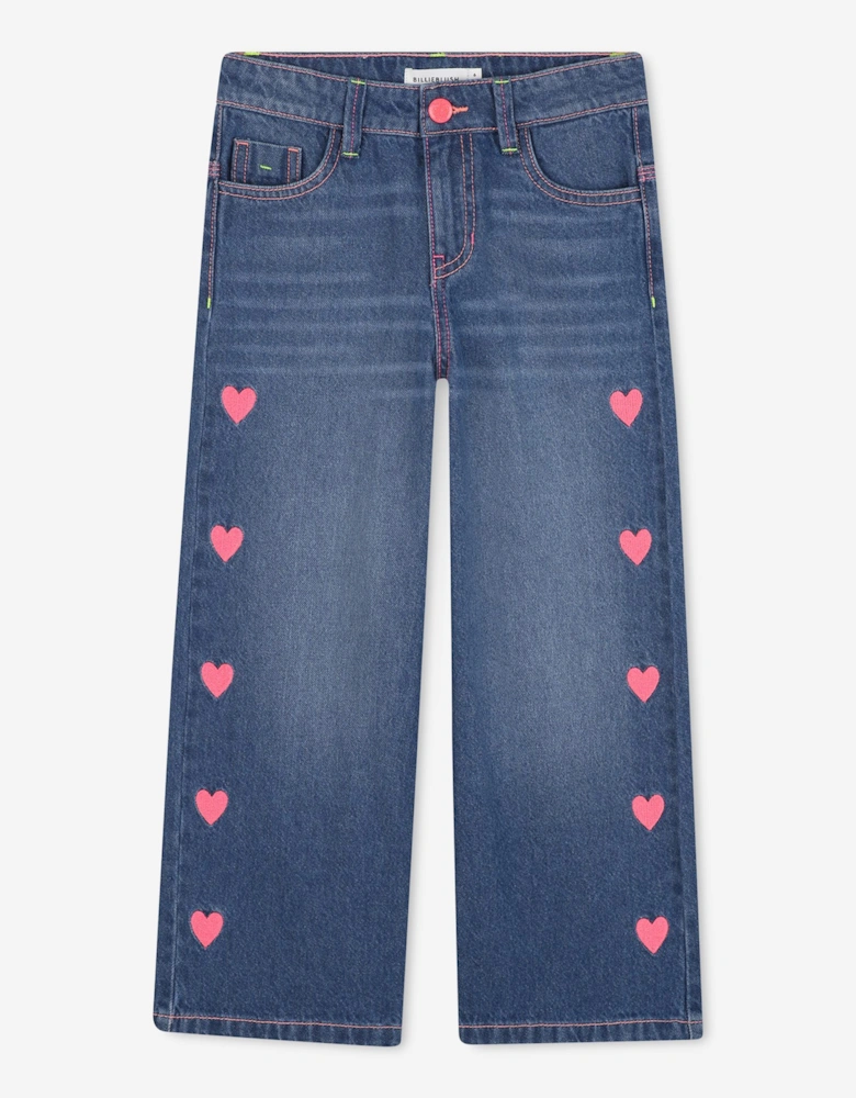 Billieblush Girls Wide Leg Heart Jeans in Blue