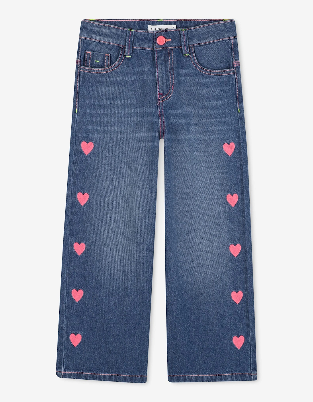 Billieblush Girls Wide Leg Heart Jeans in Blue, 5 of 4