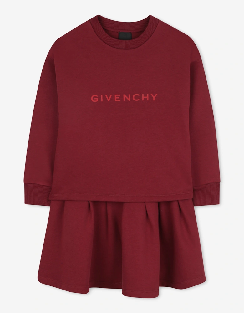 Girls Logo Print Sweater Dress in Red