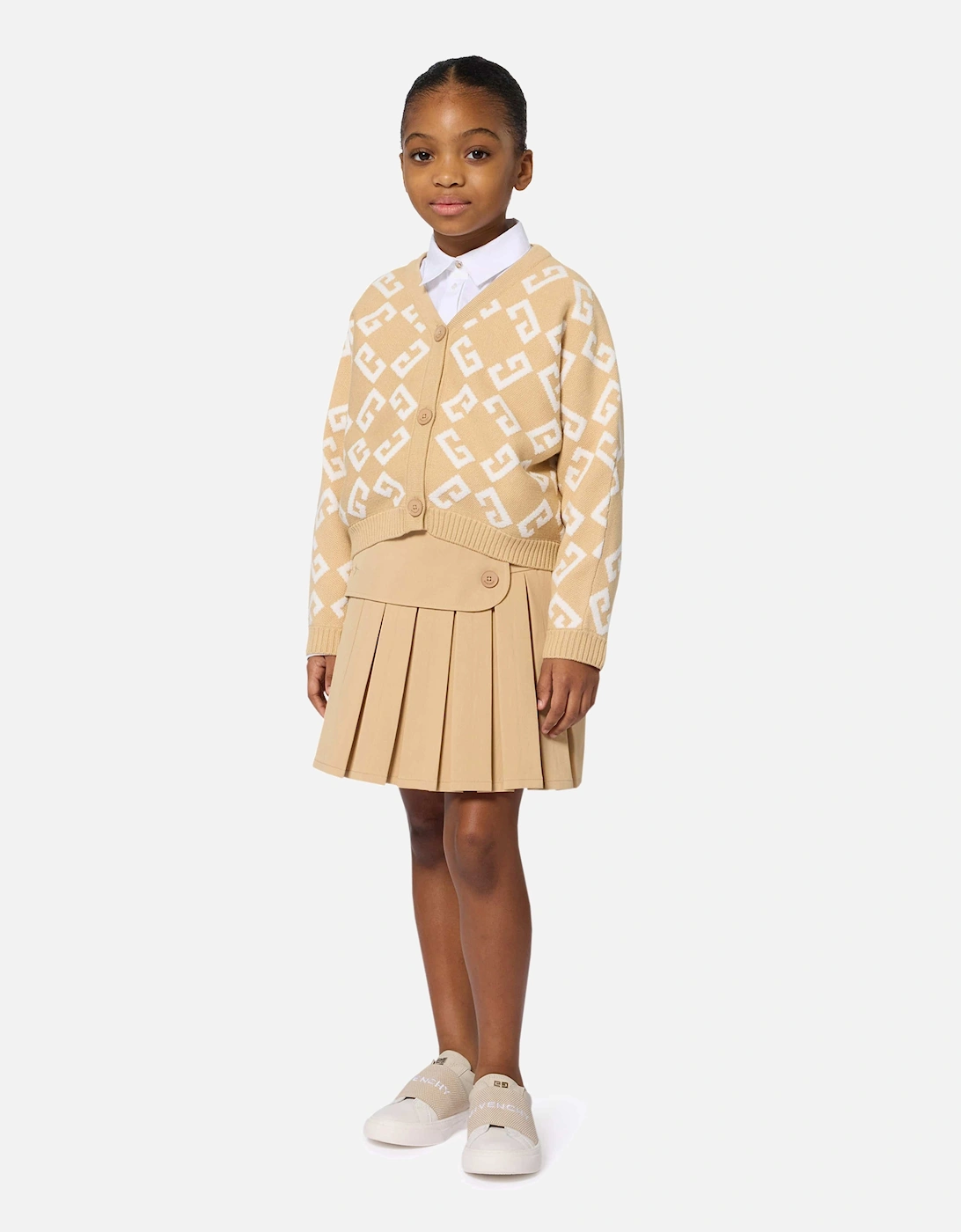 Girls 4G Knitted Cardigan in Beige