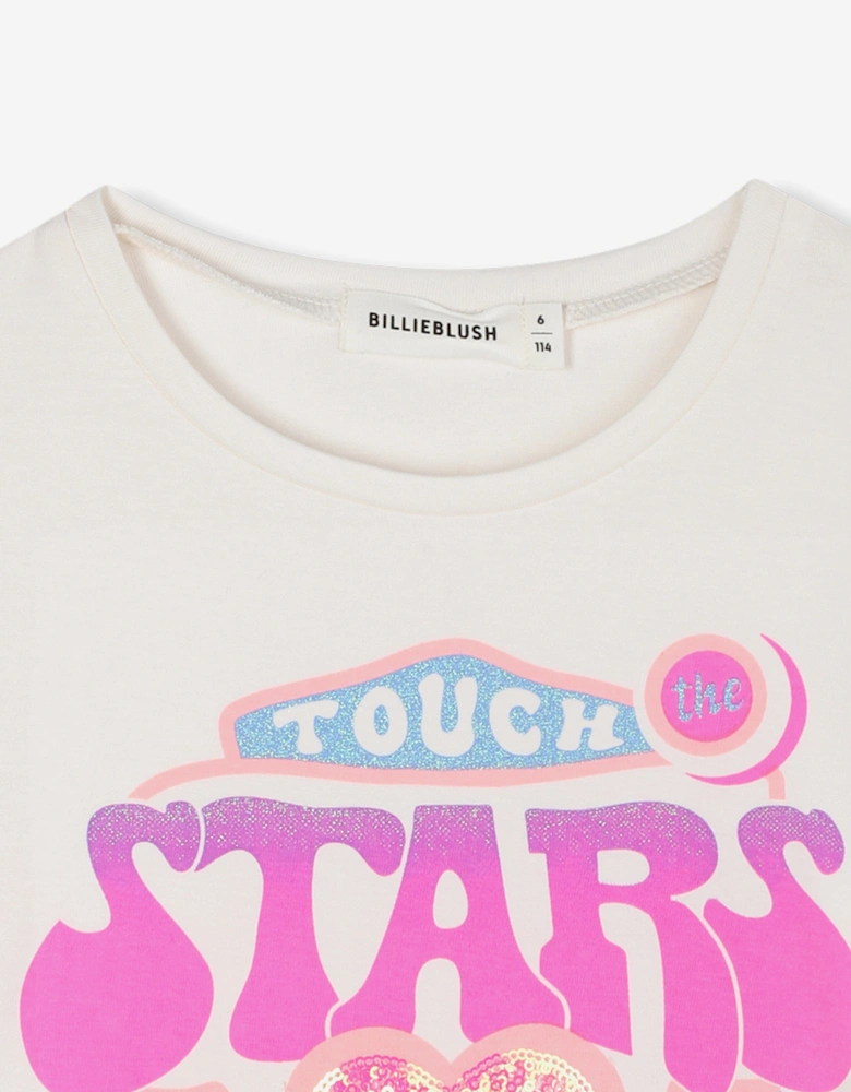 Billieblush Girls Touch Stars T-Shirt in Ivory