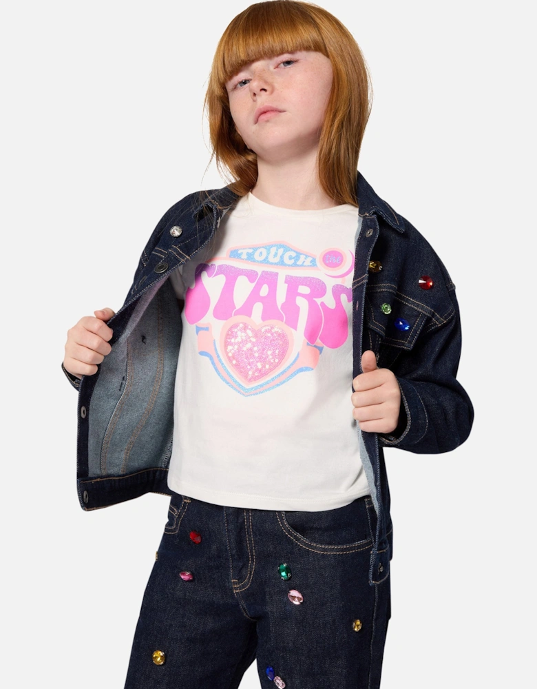 Billieblush Girls Touch Stars T-Shirt in Ivory