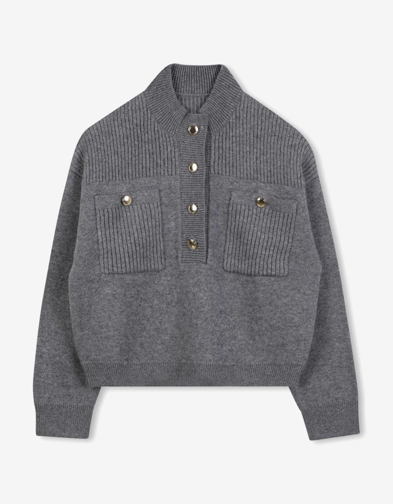 Girls High Collar Knitted Jumper in Grey