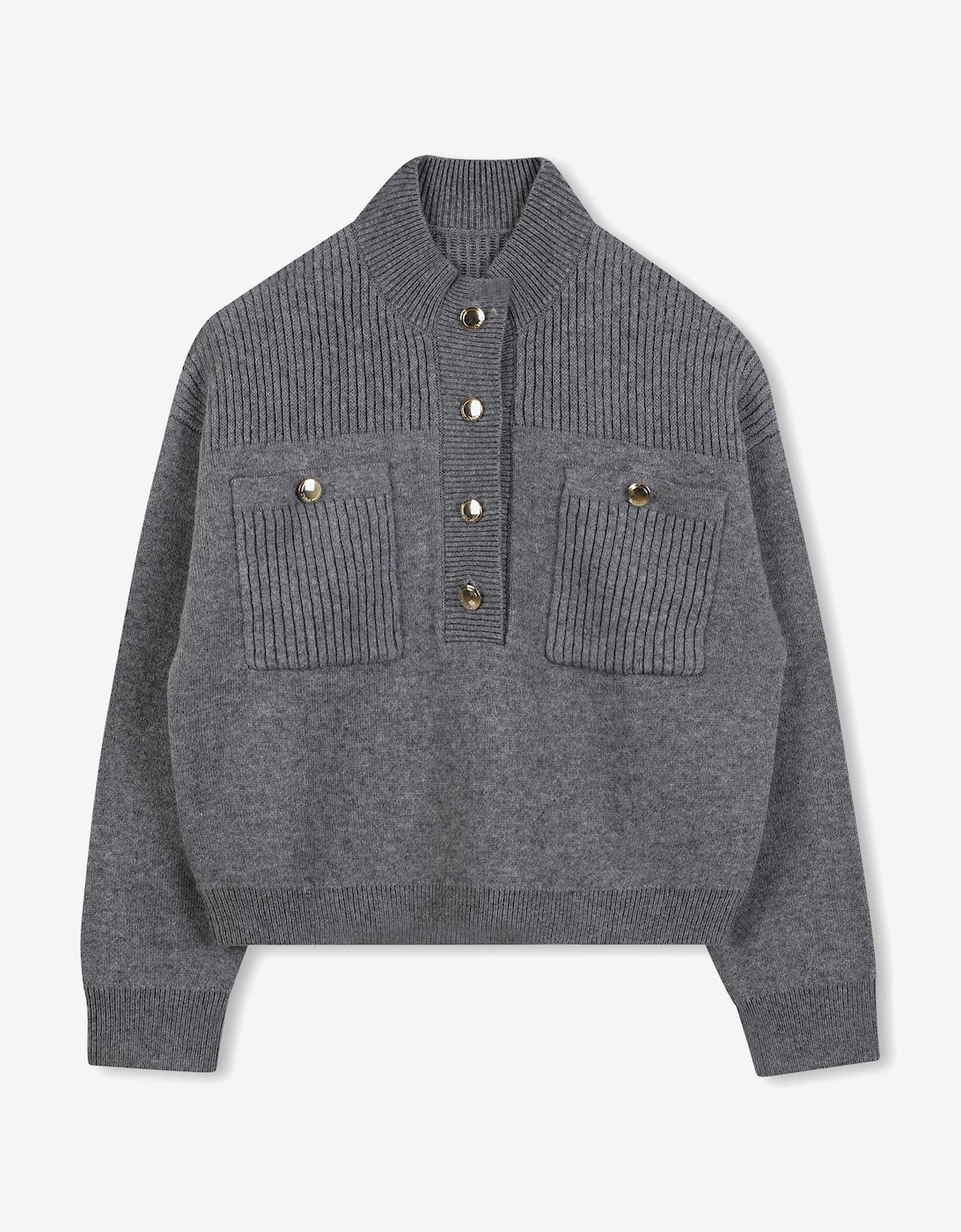 Girls High Collar Knitted Jumper in Grey, 5 of 4