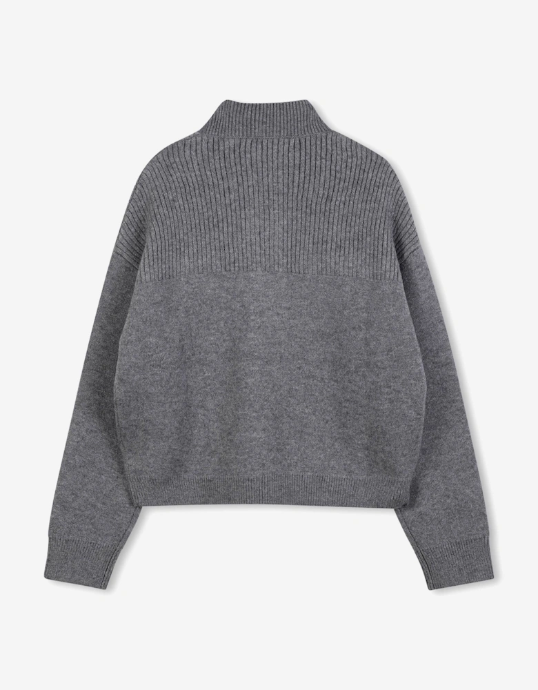 Girls High Collar Knitted Jumper in Grey
