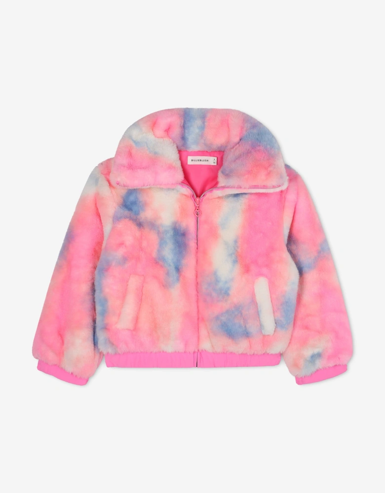 Billieblush Girls Fluffy Faux Fur Jacket in Pink