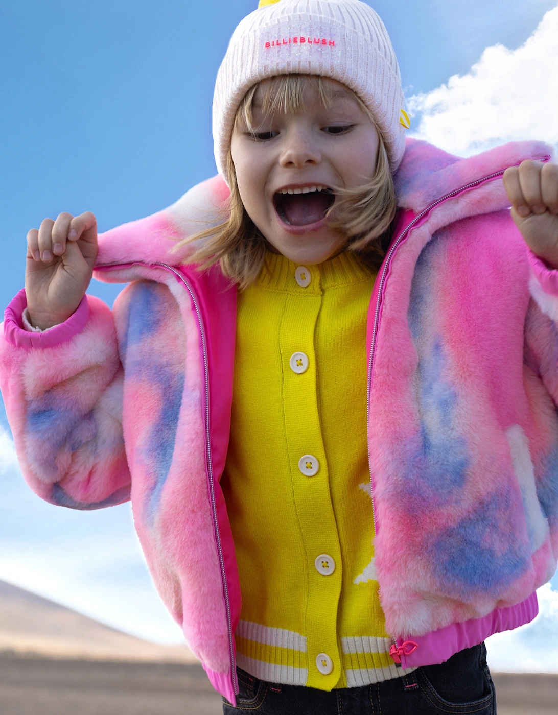Billieblush Girls Fluffy Faux Fur Jacket in Pink