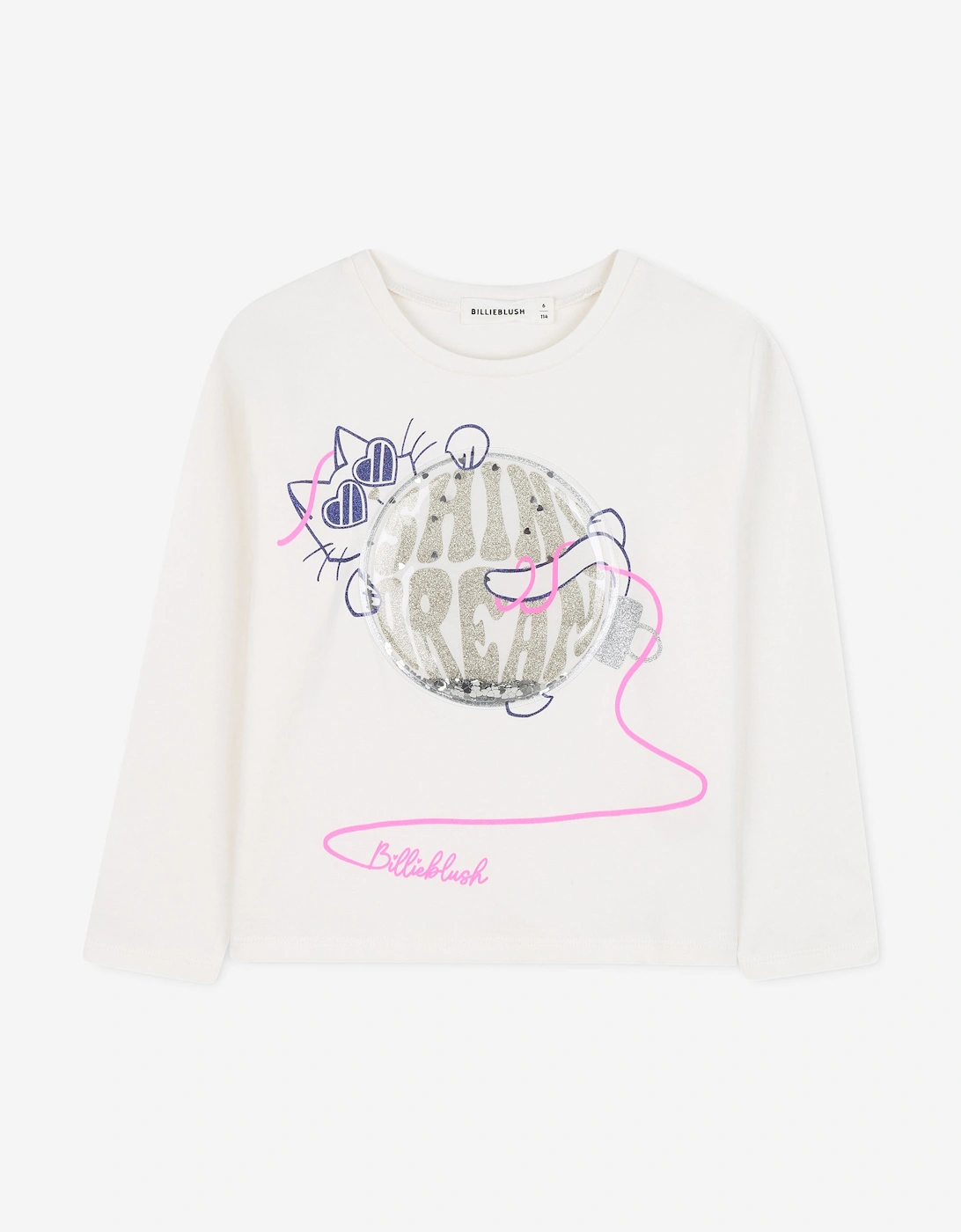 Billieblush Girls Cat Print Long Sleeve T-Shirt in Ivory, 5 of 4