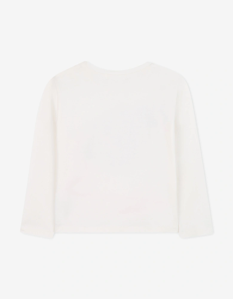 Billieblush Girls Cat Print Long Sleeve T-Shirt in Ivory