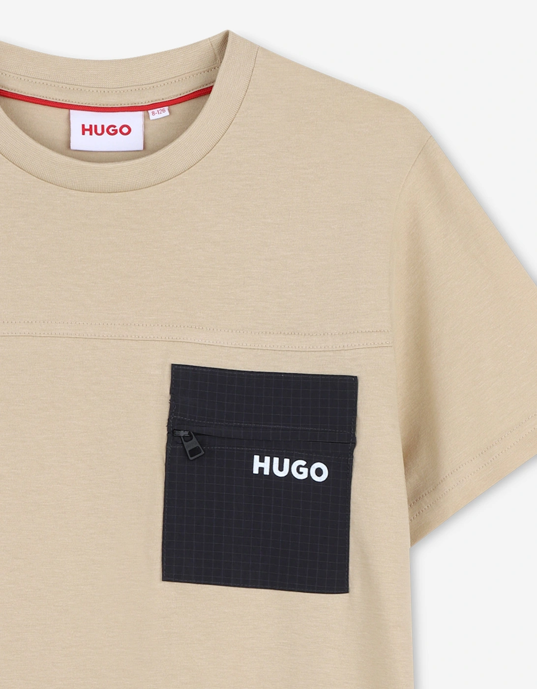 Hugo Boys Logo Pocket T-Shirt in Beige