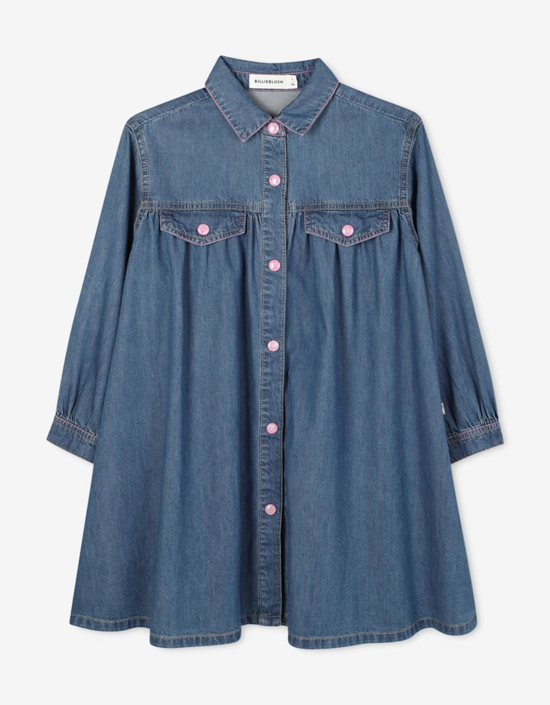 Billieblush Girls Denim Shirt Dress in Blue