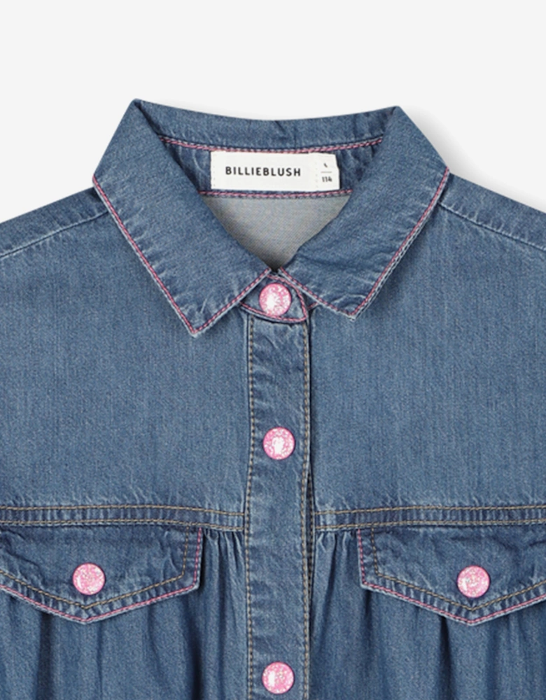Billieblush Girls Denim Shirt Dress in Blue