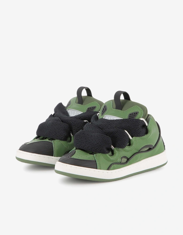Kids Leather Curb Trainers in Green