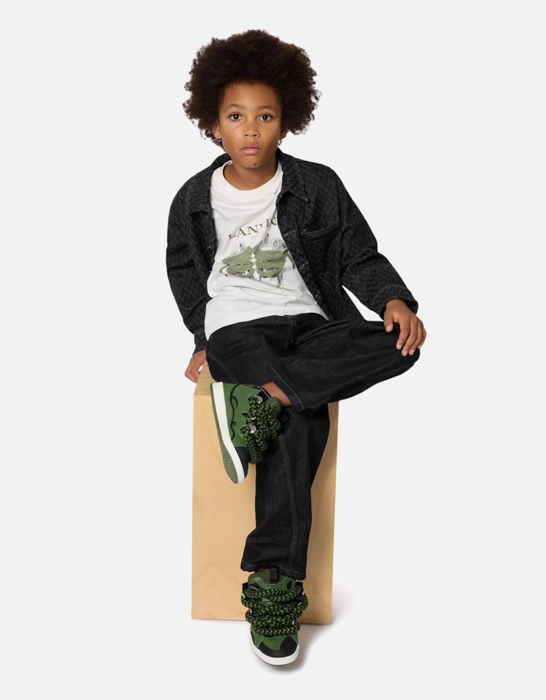 Kids Leather Curb Trainers in Green