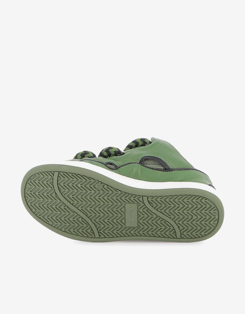 Kids Leather Curb Trainers in Green