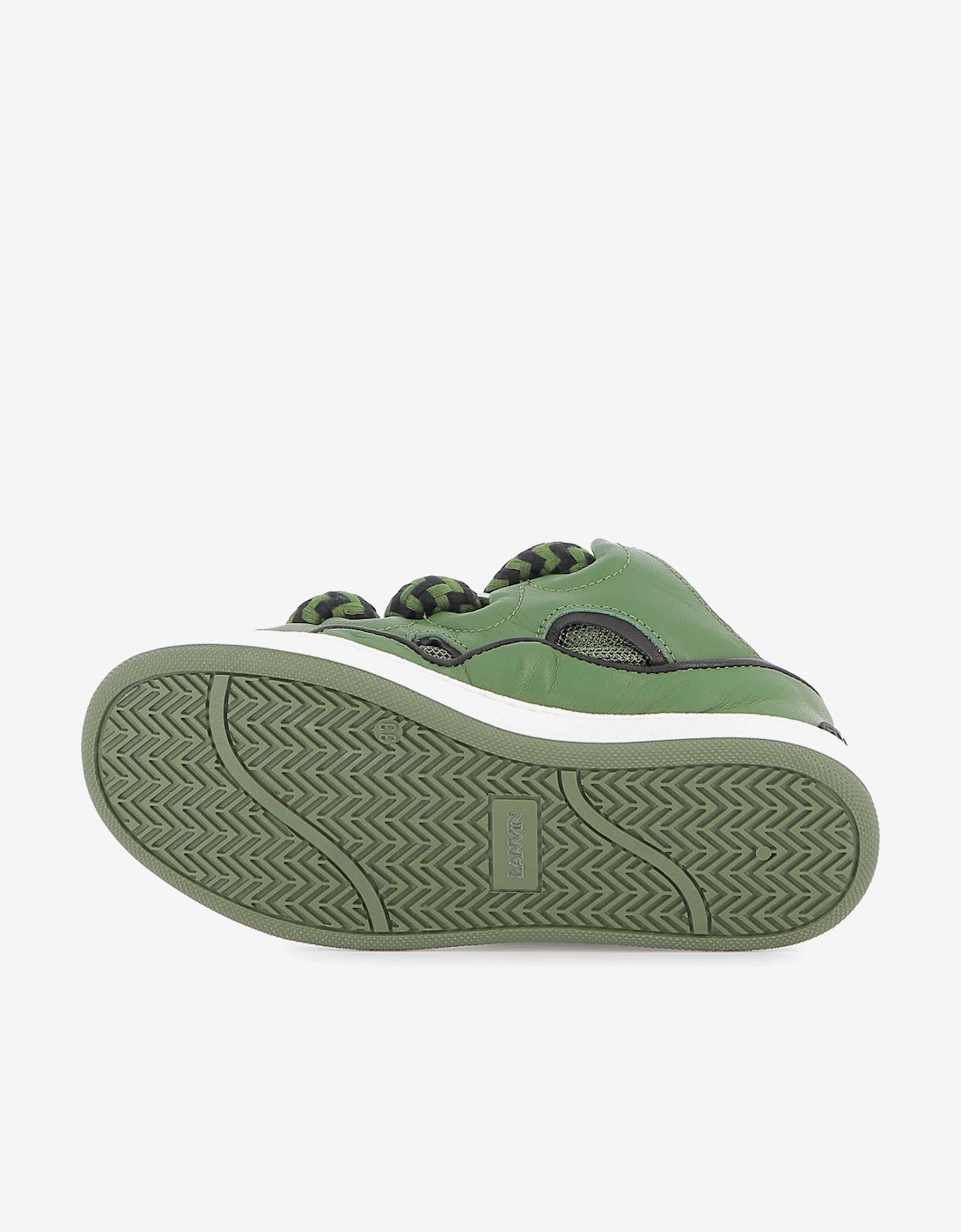 Kids Leather Curb Trainers in Green