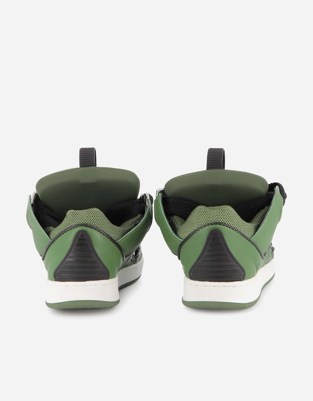 Kids Leather Curb Trainers in Green