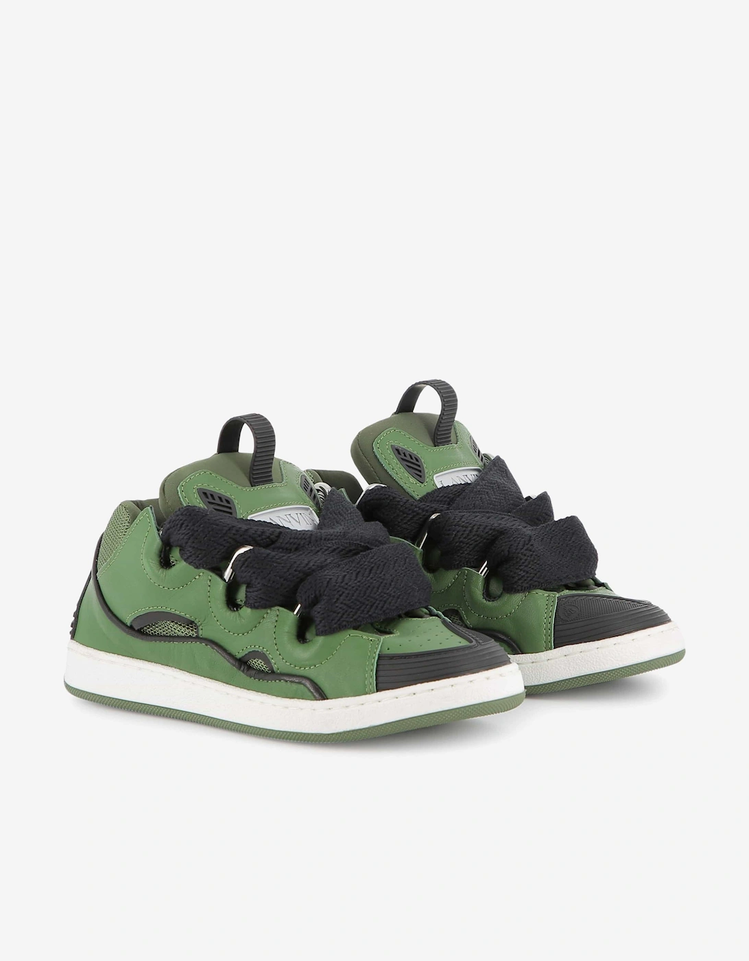 Kids Leather Curb Trainers in Green