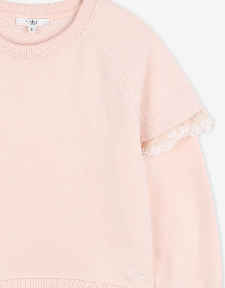 Girls Embroidered Sleeve Sweatshirt in Pink