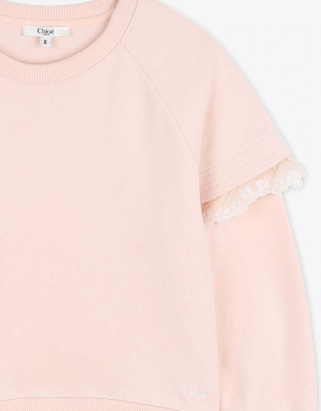Girls Embroidered Sleeve Sweatshirt in Pink