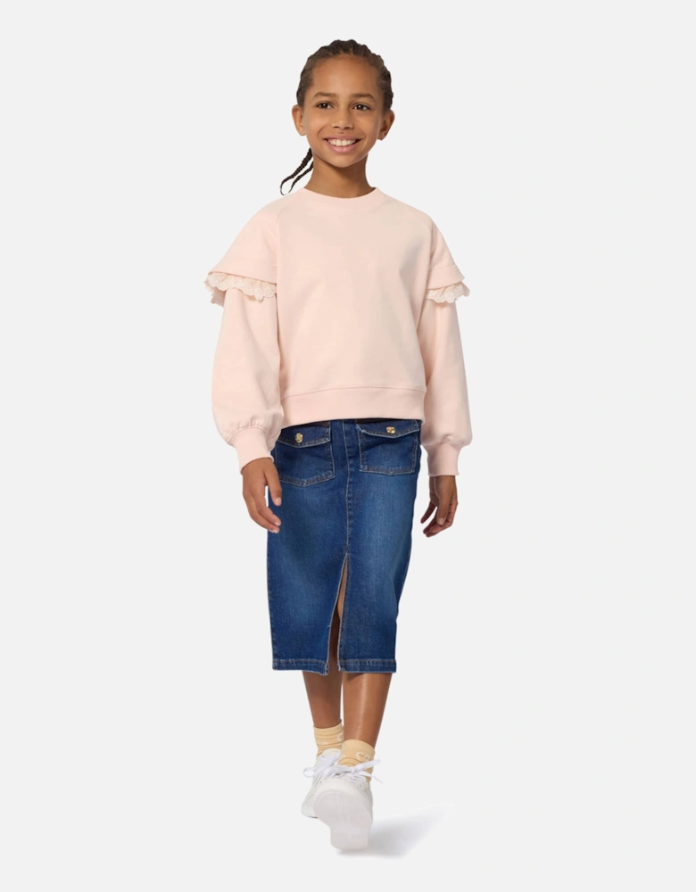 Girls Embroidered Sleeve Sweatshirt in Pink