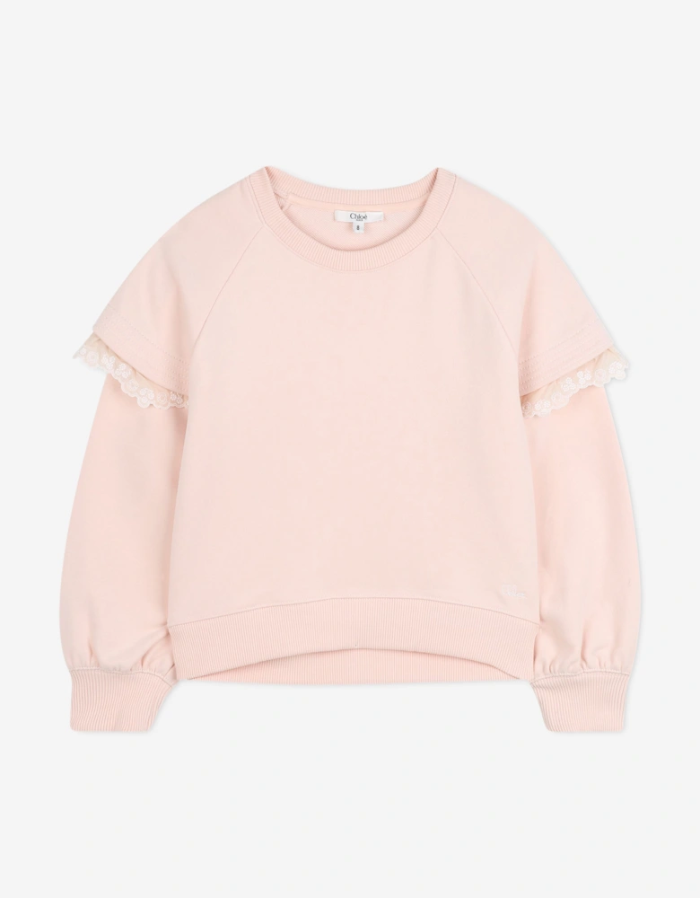 Girls Embroidered Sleeve Sweatshirt in Pink