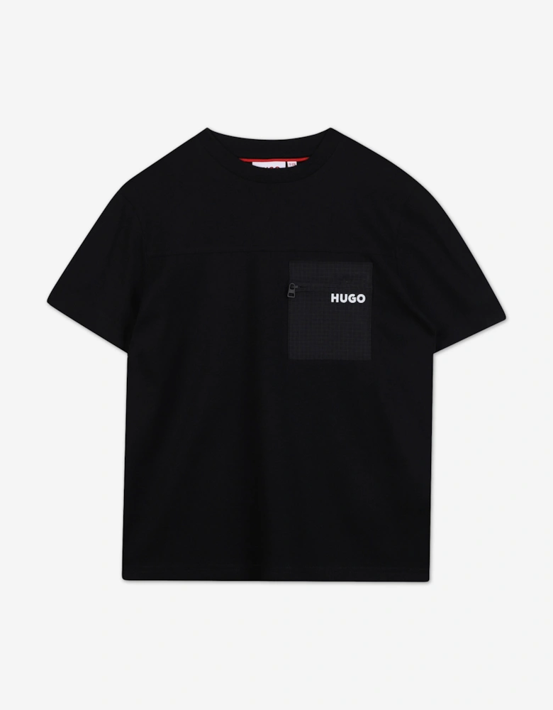 Hugo Boys Logo Pocket T-Shirt in Black