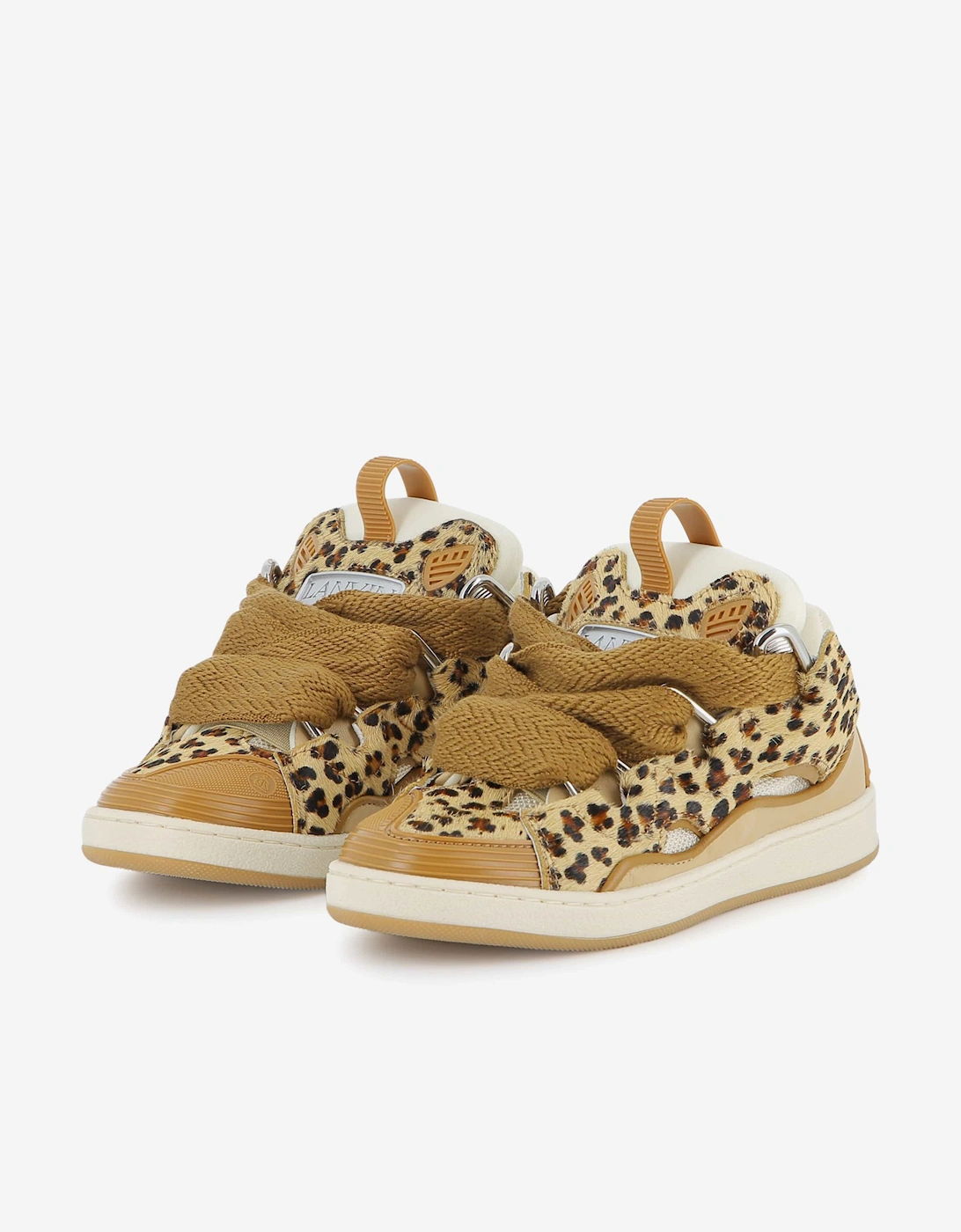 Girls Leather Curb Trainers in Beige