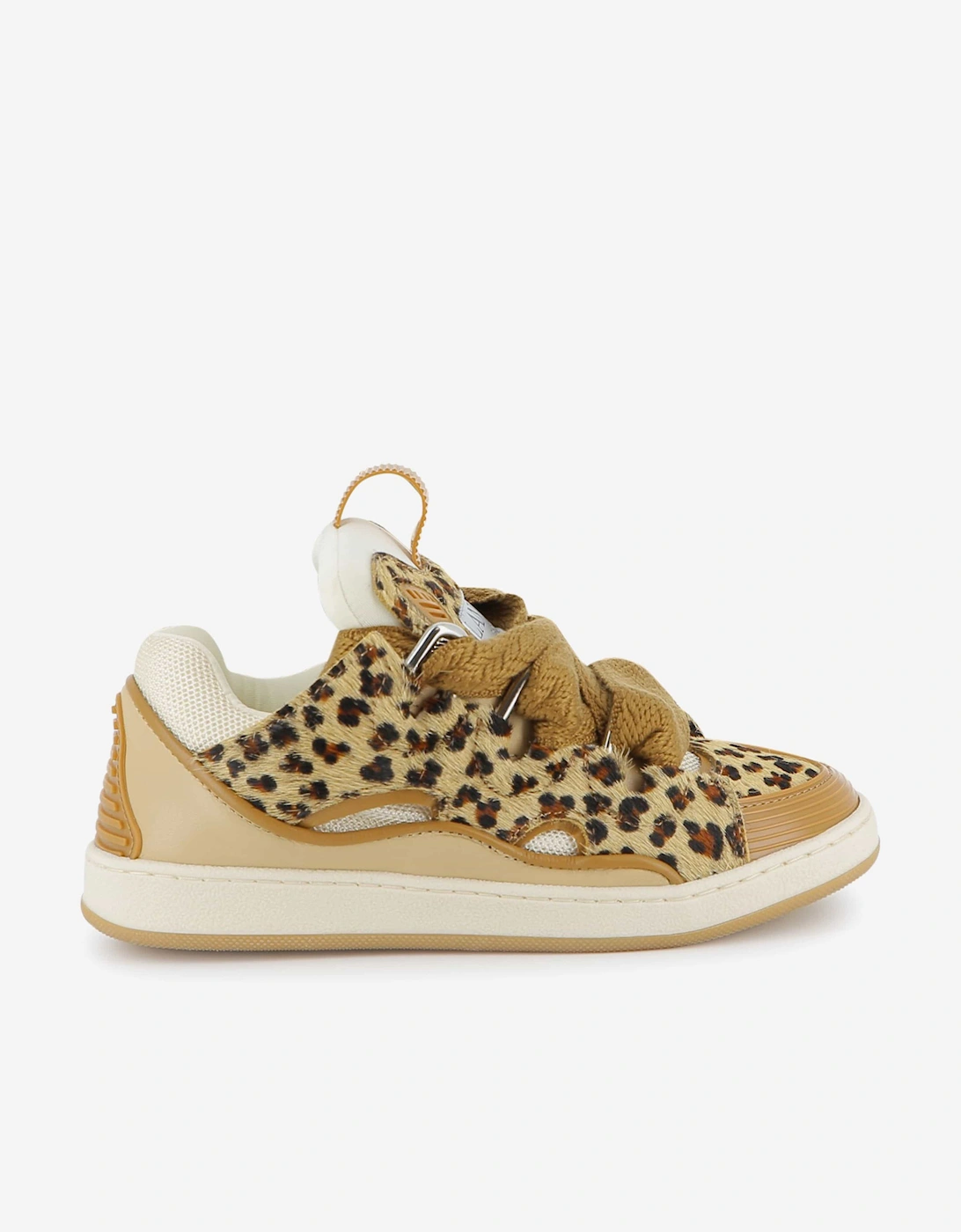 Girls Leather Curb Trainers in Beige, 7 of 6