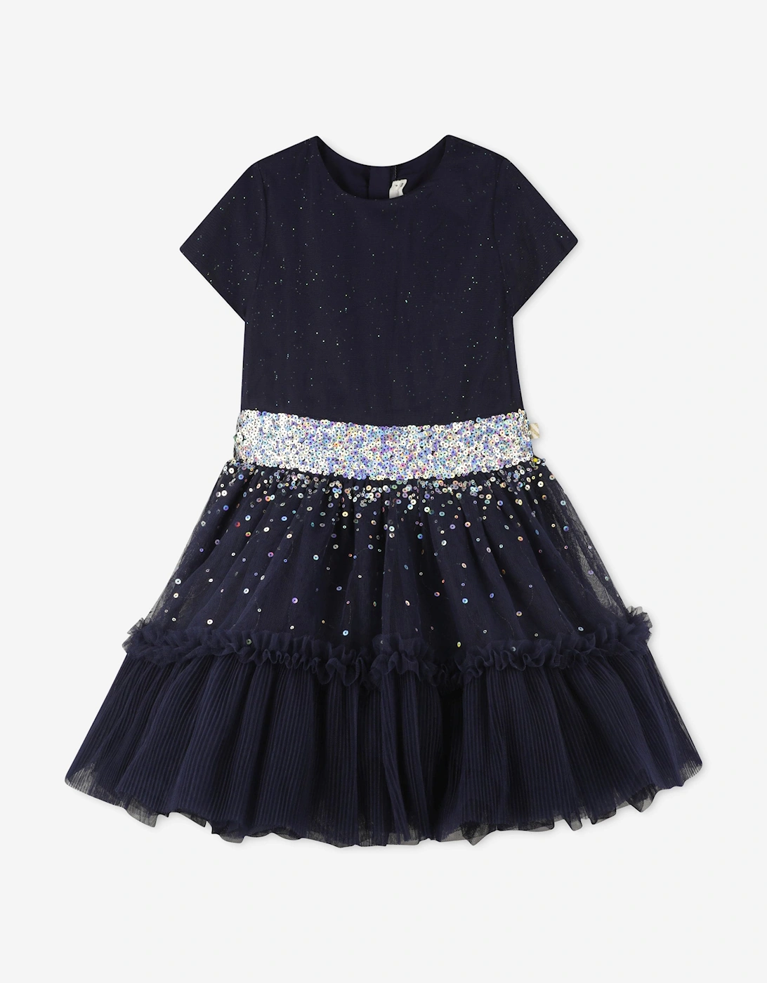 Billieblush Girls Velvet and Mesh Sequin Dress in Navy, 5 of 4