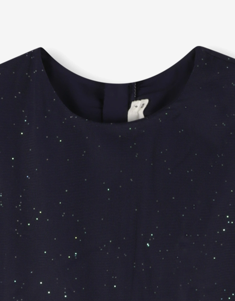 Billieblush Girls Velvet and Mesh Sequin Dress in Navy