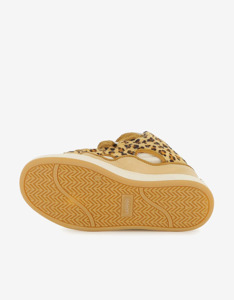 Girls Leather Curb Trainers in Beige